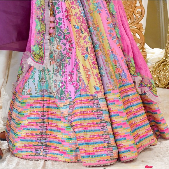 Indian Lehenga/multicolor high quality crepe silk indian/ long duptta & 2 blouse - Picture 6 of 7